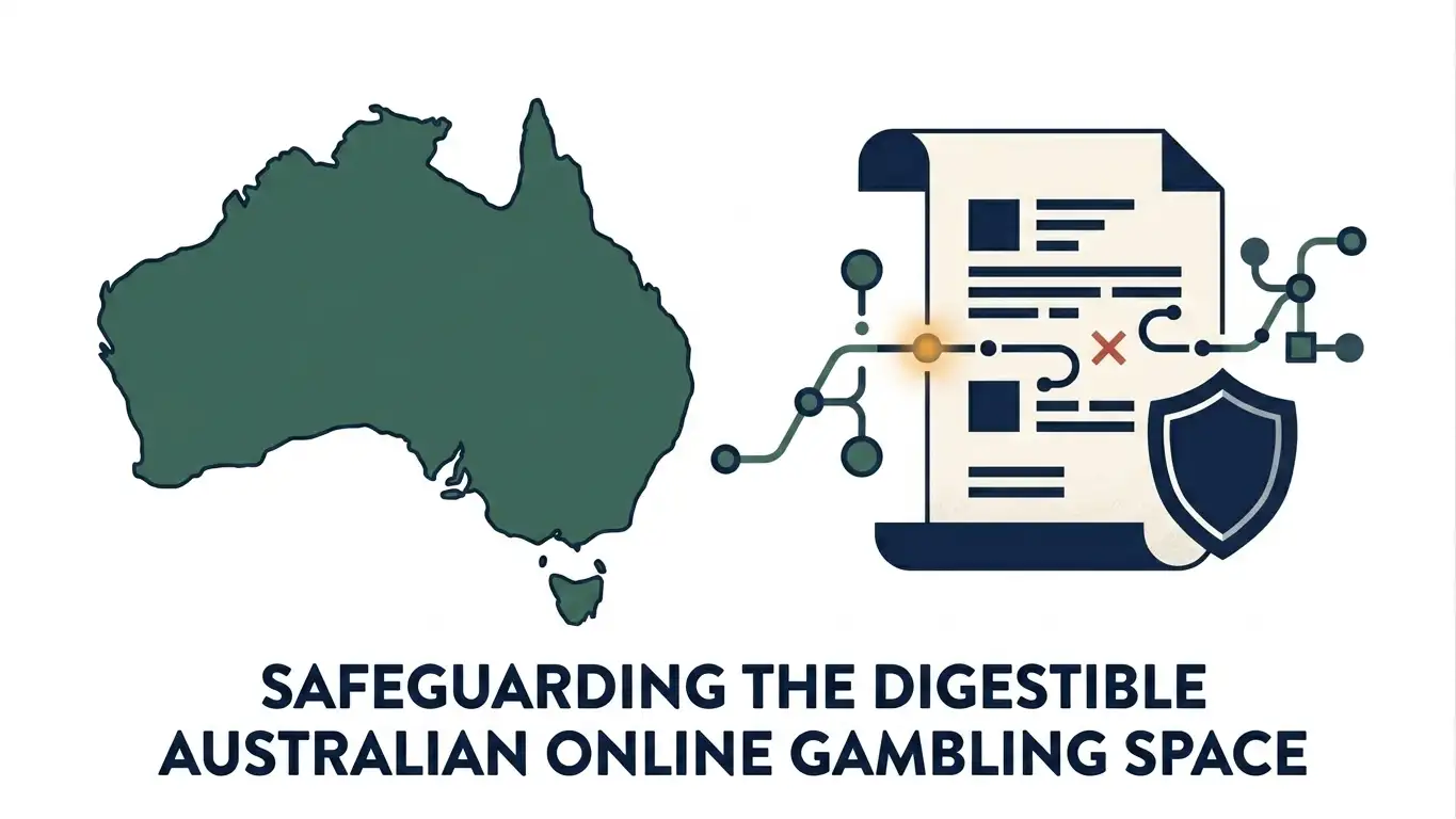 Australian map silhouette beside an abstract compliance document